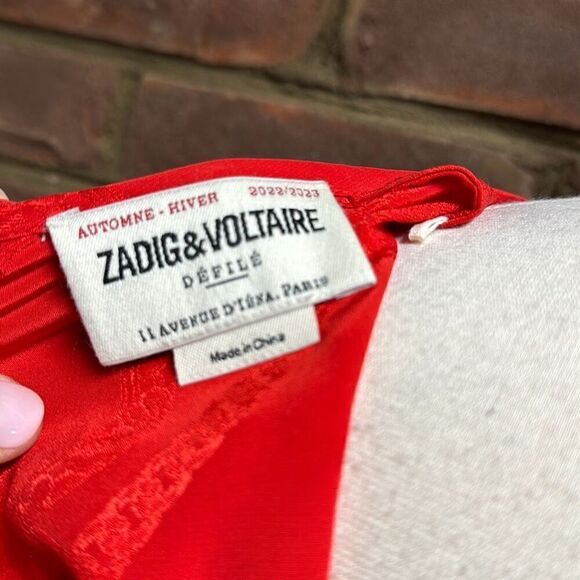 Zadig & Voltaire  X Defile Red Asymmetric Ruffled Silk Crewneck Dress Size Med - Picture 7 of 9